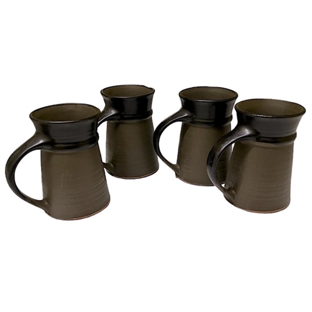 SET 4 VINTAGE MUGS 1968 PACIFIC STONEWARE POTTERY USA BROWN COFFEE TEA